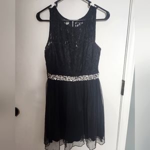 Speechless Juniors Black Sparkle Bejeweled Lace Tulle Dress size 9 Prom Cocktail